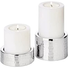 EDZARD Set of 2 Luca, hammered stainless steel highly polished, diameter 7.5 cm, heights 2.5 cm and 5 cm, for pillar candles diameter 6 cm, ideal for the Cornelius permanent candle Edzard