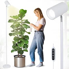 Pflanzenlampe LED Vollspektrum, 20W Pflanzenlicht für Zimmerpflanzen, Höhenverstellbare Wachstumslampe mit Zeitschaltuhr 4/8/12H und COB Pflanzen-Glühbirne, Weiß Stand Grow Light für Große Pflanze