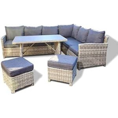 Home Deluxe - Polyrattan Bahia Furniture Set Including Stool, Table with Glass Top and Seat Padding, Lounge Furniture, Outdoor Sofa, Garden & Balcony Furniture