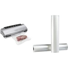 CASO VC10 Vacuum Sealer — testa uzvarētājs Stiftung Warentest, Food Stay Vacuumed Fresh līdz 8 x garākas 30 cm garas un stabilas metināšanas šuves un Amazon Basics 28 cm x 500 cm, 2 ruļļi