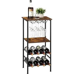 smusei Wine Rack, Freestanding Bottle Rack with Table Top & Wine Glass Holder, 4-Tier Wooden Wine Cabinet for 8 Bottles of Wine, Wine Storage Organiser for Kitchen, Wine Cellar Bar, Brown