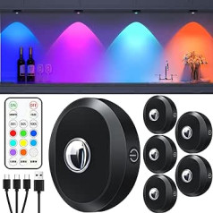 WILLED USB uzlādējams RGB LED prožektoru akumulators ar tālvadības pulti, krāsas maiņas LED apgaismojums apakšā, magnētiski regulējams akumulatora korpusa apgaismojums, bezvadu vitrīnas apgaismojums ar laiku