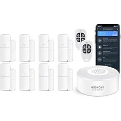 AGSHOME Alarm System, 11 Pieces, WLAN Smart Alarm System with for Home Security, Real Time App Push, Expandable Works with Alexa, for Door Window, Motorhome, Home, Garage