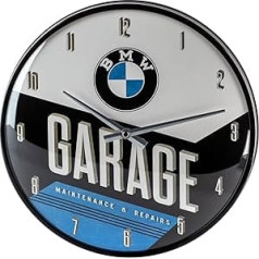 Nostalgic-Art Retro Wanduhr, Ø 31 cm, BMW – Garāža – Geschenk-Idee für BMW Accessoires Fans, Große Küchenuhr, Vintage Design