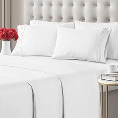 CGK Unlimited Bettlaken-Set für Queen-Size-Betten, Betttücher, Spannbettlaken, 4 Kissenbezüge, extrahoher Steg, Mikrofaser, weicher als ägyptische Baumwolle, luxuriöse Hotelqualität, Weiß Queen Wht