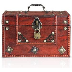 Brynnberg Dominique Treasure Chest 24 x 20 x 15 cm - Large Treasure Chest, Brown Decorated with Rivets, with Lid, Lock and Key, Pirate Box Lockable, Storage Box with Top Handle