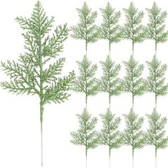 12 Pieces Artificial Christmas Glitter Leaves Christmas Glitter Pine Pins Branches Spray Glitter Frosted Branches for DIY Accessories Christmas Flower Decorations Wreath Garland (Green)