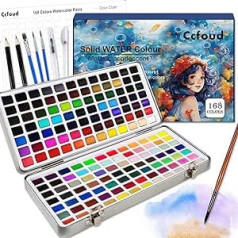 EiDevo Watercolour Paint Set, 168 Vibrant Colours in Portable Box, Includes Metallic and Fluorescent Paints, Watercolour Set with Watercolour Paper, Brush and Other Drawing Tools