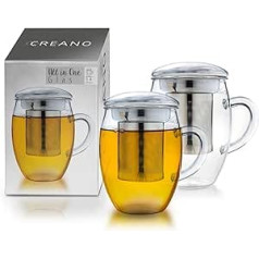Creano All in One tējas glāze 400 ml liela tējas krūze ar nerūsējošā tērauda sietiņu un stikla vāku