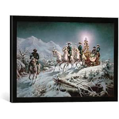 AKG Anonymous 60 x 40 cm ierāmēts karaļa Ludviga II attēls Bunting Mountains, mākslas apdruka augstas kvalitātes rokām darinātā attēlu rāmī, matēts melns