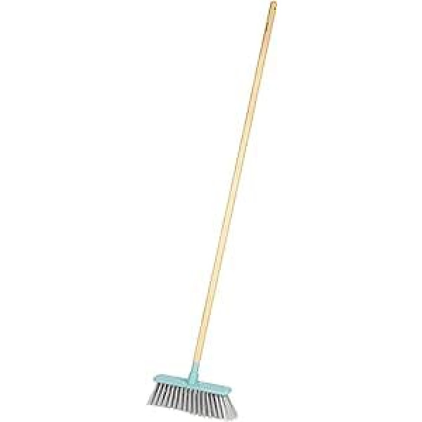 Salter LASAL71472C2EU7 Wooden Broom Indoor Sweeping Broom Long Handle Soft Bristle Head Slim Shape for Small Spaces/Corners FSC® Certified Bamboo Recycled Plastic Cool Hues Blue/Grey