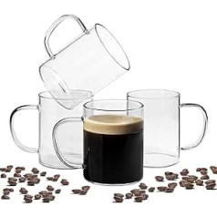 ComSaf kafijas tasīšu komplekts no 4 stikla krūzēm ar rokturi, 400 ml glāzes izgatavotas no borsilikāta stikla, kafijas glāzes, tējas glāzes