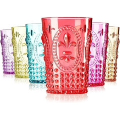 Muldale Elegant Baroque Design Acrylic Tumblers Drinkware Dishwasher Safe Set of 6 Reusable Shatterproof Coloured Drinking Glasses Hiball Cups - Boho Style 14oz (400ml) - Multicoloured