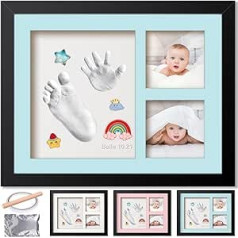Baby Hand and Footprint Set, Picture Frame Plaster Cast Set for Newborn Girls & Boys, Baby Shower Gift, Baby Imprint Set with 3 Coloured Background Cards and 4 Jewellery for New Parents