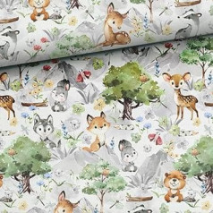 1 m Children's French Terry Summer Sweat Forest Animals / Animals - Not Sold by the Metre - Girls Sweat Fabrics for Sewing Mini Love