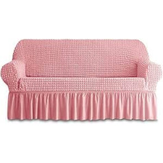 zenmag dīvāna pārvalks, 1 gabals 3 spilveniem, dīvāna pārvalks ar svārkiem, izturīgs, mazgājams, ļoti elastīgs, elastīgs, viegli pieguļošs, universāla mēbeļu aizsardzība (3 vietīgi, rozā)