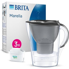 BRITA Marella ūdens filtra krūze, grafīts (2,4 l) ar 3x Maxtra Pro universālo kārtridžu – filtrs, kas samazina kaļķakmens, hlora, svina, vara un garšu traucējošu vielu daudzumu ūdenī