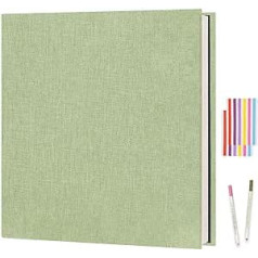 Boic pašlīmējošs 10 x 15 fotoalbums DIY linu fotoalbumam ar 40 baltām lapām, kāzu jubilejas dāvanas, zaļš (27 x 28 cm)