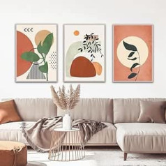 Mūsdienīgs LPFNSF abstraktu plakātu komplekts, Bohēmijas stila mājas fona sienas dekorācijas attēls, drukāts plakāts ar augu lapām, bez rāmja (stils 5,30 x 40 cm x 3)