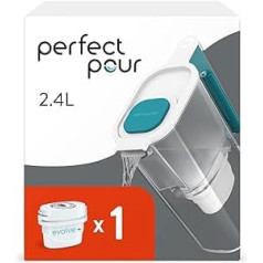 Aqua Optima Perfect Pour Blue Water Filter Jug & 1 x 30 Day Evolve+ Filter Cartridge 2.4 Litre Capacity to Reduce Microplastic, Chlorine, Limescale and Impurities