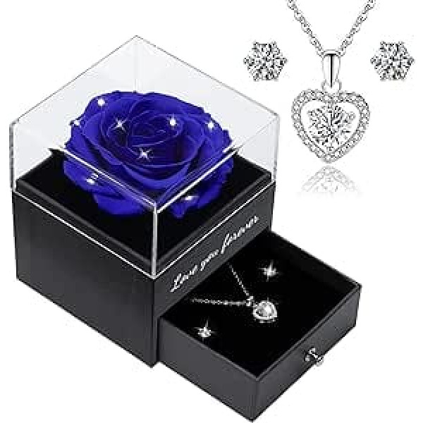 Qinqinxin Mother's Day Gift for Mum Eternal Real Rose Love You Forever Gift Box Preserved Real Rose with Heart for Valentine's Day Mother's Day Wedding Anniversary Birthday Gift for Her