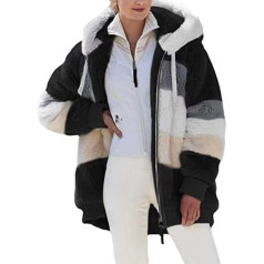 Cubinest Women's Fleece Jacket: Lined Winter Warm Outdoor Winter Warm Jacket Teddy Jacket College Teddy Loose Hoodie Plush Jacket Long Sleeve XXL with Hood Fleece Jacket Transition Jacket