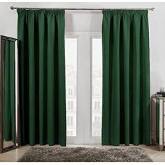 Dreamscene 2 x Thermal Tape Blackout Pencil Pleat Curtains Forest Green - Width 66