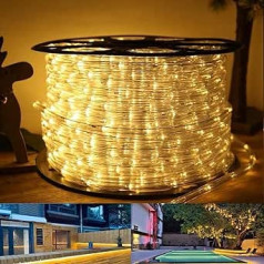 Herrselsam 50 m LED gaismas caurule āra apgaismojuma caurule silta balta 8 režīmi LED Fairy Lights āra ūdensnecaurlaidīga LED caurule ar atmiņas funkciju, barošana tiek darbināta iekštelpu dārza ballītēm