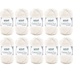 Gründl Cotton Fun adīšanas dzija / tamborēšanas dzija (mīksta dzija, kas izgatavota no 100% kokvilnas, Oeko-Tex sertificēts, 50 g/115 m, adatas izmērs: 3-4, 10 bumbiņas pa 50 g), krēmkrāsas