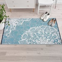 Lush Ambience Deniz Teal Outdoor-Teppich – Waschbar, wasserdicht, wendbar – recycelter Kunststoff-Strohteppich – Wohnmobil, Veranda, Deck, Balkon – Outdoor-Teppich, 90 x 152 cm