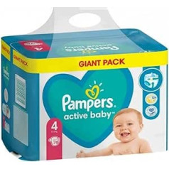 Pampers Active Baby Size 4, 76 autiņi, Līdz 12 stundām aizsardzība pret noplūdi, 9 kg - 14 kg