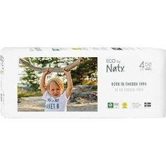 Eco by Naty Baby autiņbiksītes - videi draudzīgas augstākās kvalitātes organiskas biksīšu autiņbiksītes, kas izgatavotas no augu izcelsmes materiāliem, ļoti labi uzsūc un nesatur bīstamas ķīmiskas vielas (4. izmērs) | Iepakojumā 108 (Iep