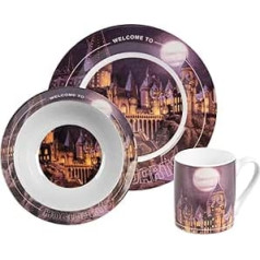 Harija Potera brokastu komplekts bērniem, Cūkkārpas trauku komplekts, 3 gab., šķīvis, bļoda un krūze no porcelāna