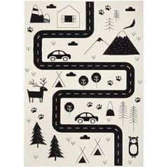 Hanse Home Avenue Children's Room Rug - Boys Girls Play Rug Short Pile Rug Modern Play Street Motif Soft Pile Easy Care - Cream Black, 120 x 170 cm