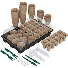 Relaxdays Propagation Set 131 Pieces for Plants, Propagator Box with Propagation Pots, Dibber Tool & Plant Signs, Black