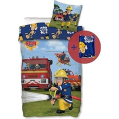 SkyBrands Fireman Sam Gultas veļa 135 x 200 cm 80 x 80 cm Spilvena pārvalks [ar papildu maisu] Kokvilnas gultas veļa Ugunsdzēsēju brigādes bērnu gultas veļa Sam segas pārvalks + spilvendrāna