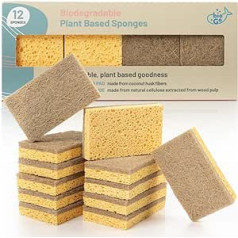bioGo Biodegradable Sponges for Kitchen - Eco-Friendly Cellulose Sponges for Dishwashing Washing - Natural Sponges and Scrubber - Kitchen Sponges (Bulk 12)