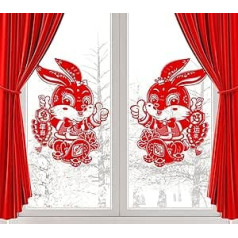 2 Pieces Chinese New Year Window Stickers, Chinese New Year Decoration, Cartoon Rabbit Window Stickers, Chinese Figure Traditional Decoration, Door Stickers for 2023