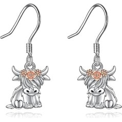 VONALA Animal Earrings 925 Sterling Silver Highland Cow / Dinosaur Drop Dangle Earrings Hypoallergenic Jewellery Birthday Gifts for Women Girls