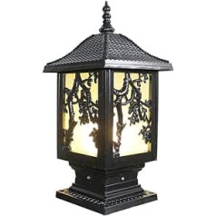 WFZRXFC Rustikale kontinentale regenfeste Glaslaterne aus Aluminium im Freien Säulenlampe Tradition antike wasserdichte Tischlampe Gartenterrasse Rasenlichter E27 Dekoration Villa Street Post Light