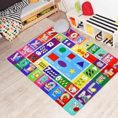 PartyKindom 135 x 110 cm Children's Play Mat with Non-Slip Design Playtime Collection ABC Numbers Shapes Area Rug for Children Playroom