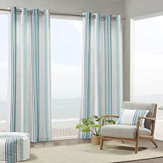 Madison Park Newport Gestreifte Outdoor-Fenstervorhänge Garten mit 3M Scotchgard für Feuchtigkeitsabweisend, wetterbeständig, langlebiger Schutz, 1 Panel, 137,2 cm B x 244,6 cm L, blau