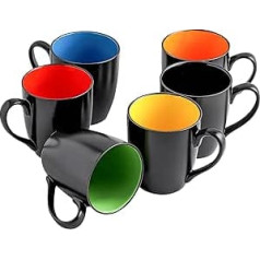 superyes Black Mugs Sets of 6 for Coffee Cappuccino Latte Cups Set 16 oz (500 ml) Red/Yellow/Blue/Green/Orange/Black Inside