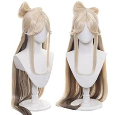 Lwiuentx Genshin Impact Cosplay Ningguang Long Blonde Wig Sintētiskie mati vīriešiem Sieviešu Helovīna ballīte + bezmaksas parūkas vāciņš