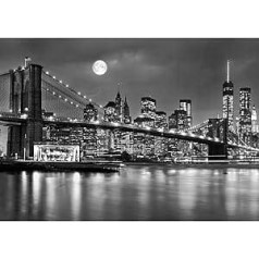 Runa Art Fototapete Brooklyn bridge nacht Modern Vlies Wohnzimmer Schlafzimmer - Ražots Vācijā - Schwarz Weiss 9101010b