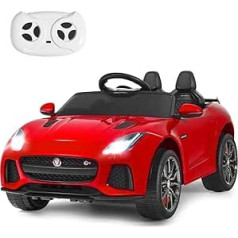 Costway Jaguar Electric Children's Car with Stories, Music, Horn and Headlight, 12 V Children's Vehicle with 2.4 G Remote Control, Electric Car 3-5 km/h for Children from 37-95 Months (Red)