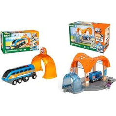 BRIO World 33971 Smart Tech skaņas lokomotīve ar ierakstīšanas funkciju, elektriskais vilciens ar tuneli, interaktīva rotaļlieta, ieteicama no 3 gadiem & World 33973 Smart Tech skaņas stacija ar darbības tuneli