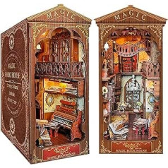 DIY Magic Book House Book Nook komplekts: 3D koka puzles grāmatnīca ar LED gaismu, miniatūras leļļu mājas komplekts, grāmatu plaukta ieliktņa dekors, leļļu mājas radošuma dāvana pieaugušajiem, kolekcija un dekorēšana