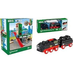 BRIO World 33204 autostāvvieta, ceļi un dzelzceļa piederumi koka dzelzceļš un pasaule 33884 akumulatoru tvaika lokomotīve ar ūdens tvertni