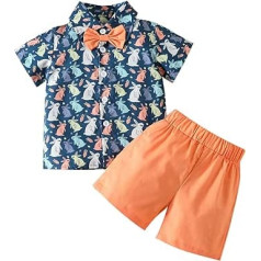 Infant Clothes Set Toddler Boys Short Sleeve Easter Cartoon Rabbit Prints T Shirt Tops Shorts Child Kids Gentleman Outfits